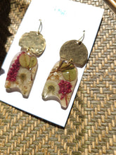 Load image into Gallery viewer, Fall Collection- Dark red amaranthus garden dangles, hammered brass
