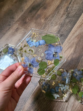 Load image into Gallery viewer, Pre-Order Custom Coaster Sets, 2 coasters, real pressed flower in resin, FDA food safe resin
