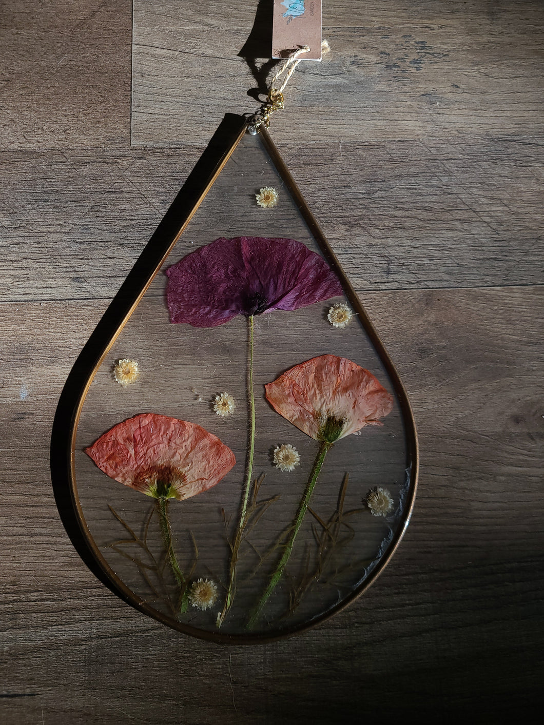 Iceland Poppy Wall Hanging,  Teardrop, frosted background
