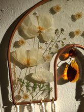 Load image into Gallery viewer, California Poppy Bronze Arch, handmade Macramé Tassels, Amber Chandelier
