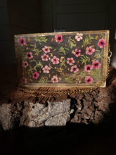 Load image into Gallery viewer, Rectangular Pink Tea-Tree Blossom Clutch, resin clutch, removable golden crossbody chain, 8 inches x 4.5 inches
