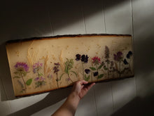 Load image into Gallery viewer, Large herbal flower charcuterie board, 23 x 9.5 inches, solid wood tray, made with FDA food safe resin
