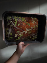 Load image into Gallery viewer, Large Rounded edge rectangular tray, floral vanity tray, vintahe styled wood tray, made with FDA food safe resin
