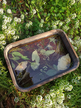 Load image into Gallery viewer, Medium Rounded edge rectangular tray, floral vanity tray, vintage styled wood tray, made with FDA food safe resin
