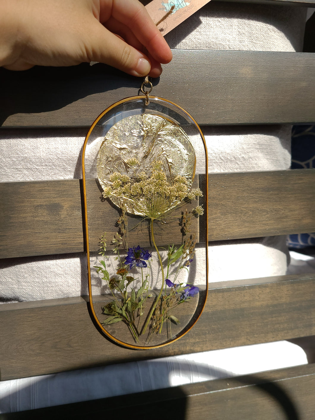 Wall Decor- Unique wooden frame, Large capsule shaped, real pressed flowers