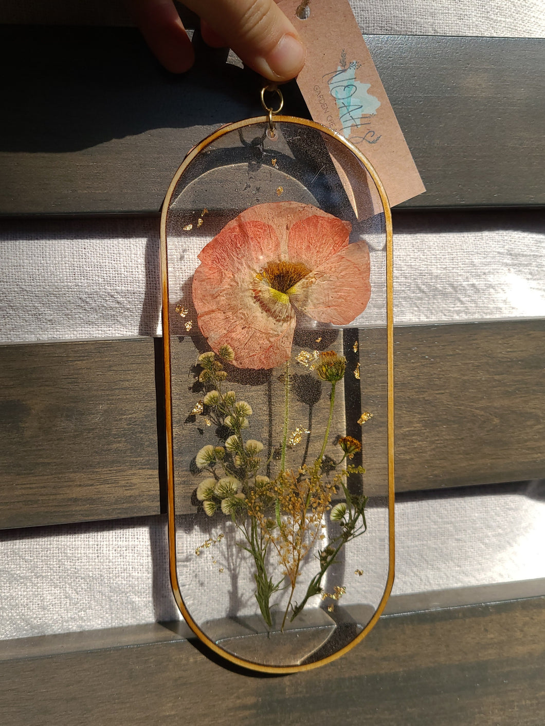 Iceland Poppy Wall Decor- Unique wooden frame, Capsule shaped, real pressed flowers