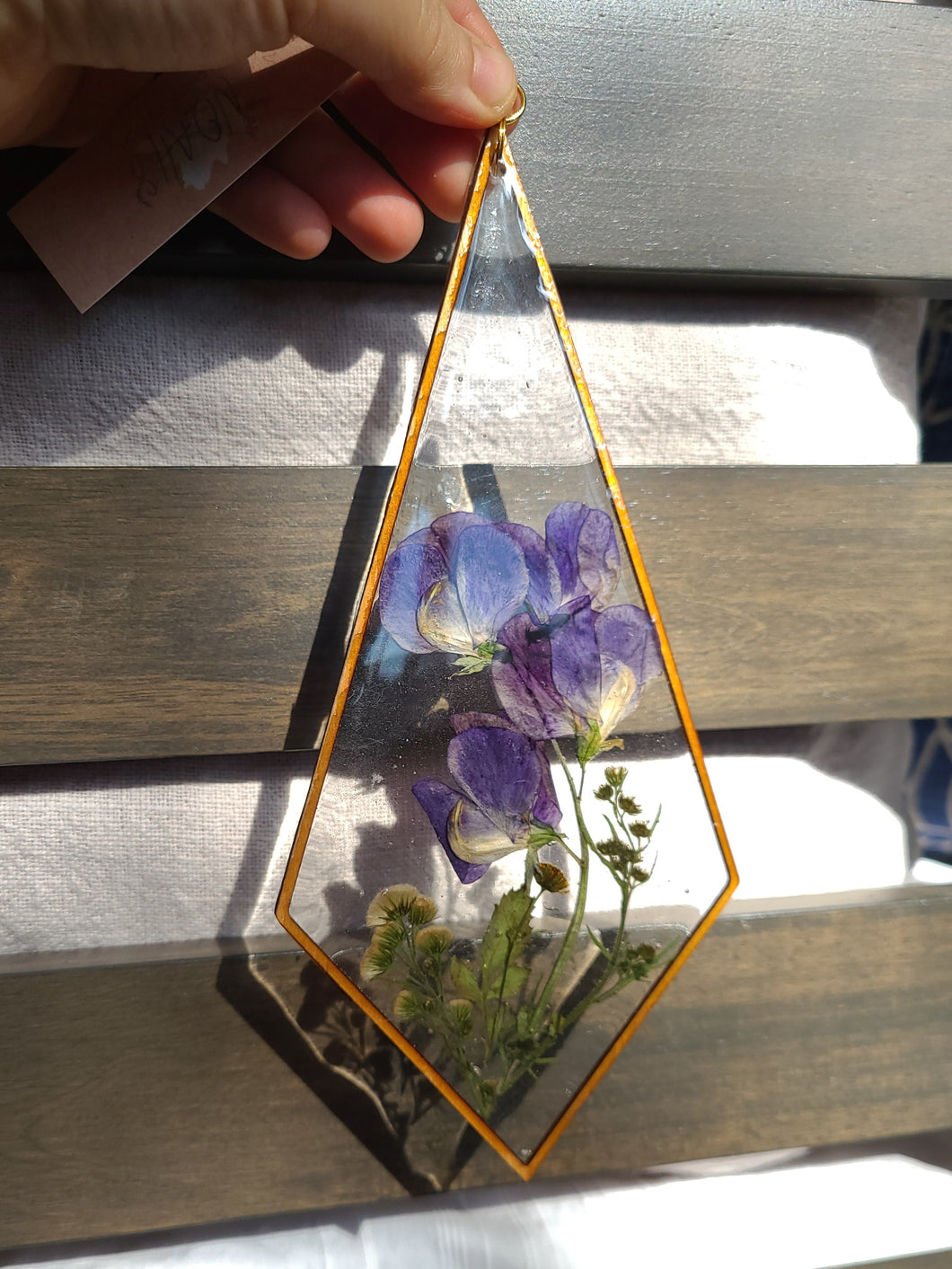 Sweet Pea Wall Decor- Unique wooden frame, real pressed flowers