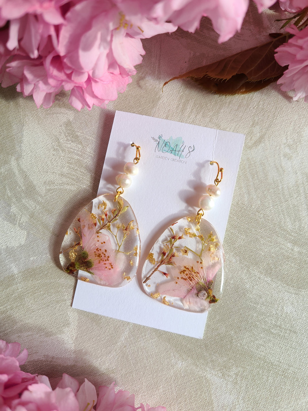 Spring Collection- Blossom dangles, natural pebble shape, freshwater pearl