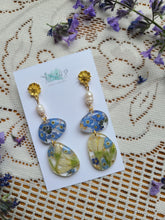 Load image into Gallery viewer, Forget-me-not: Spring collection Blossom dangles, freshwater pearl, Golden accents
