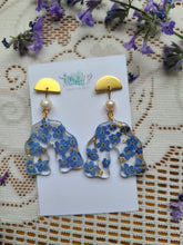 Load image into Gallery viewer, Forget-me-not: Spring collection Blossom dangles, freshwater pearl, Golden accents
