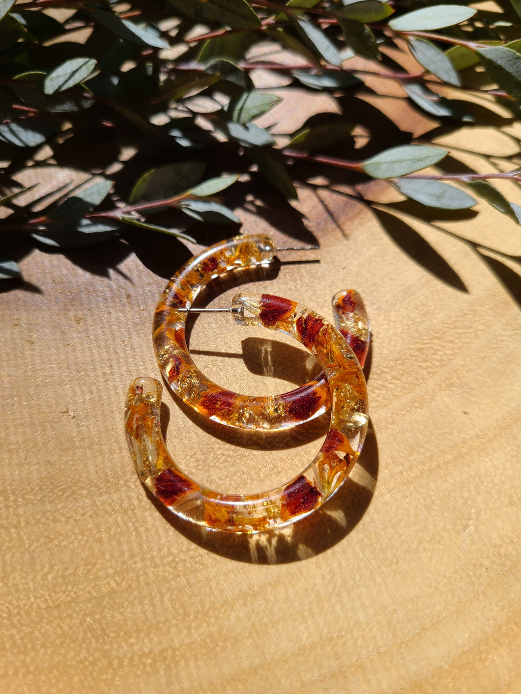 Flower Hoop Collection- Everyday Thin Hoops, marigold petals