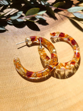 Load image into Gallery viewer, Flower Hoop Collection- Everyday Thin Hoops, marigold petals
