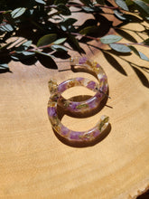 Load image into Gallery viewer, Flower Hoop Collection- Everyday Thin Hoops, purple Statice
