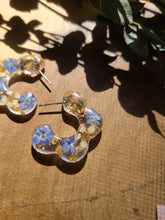 Load image into Gallery viewer, Flower Hoop Collection- Flower Shaped Huggie Hoops, forget-me-nots
