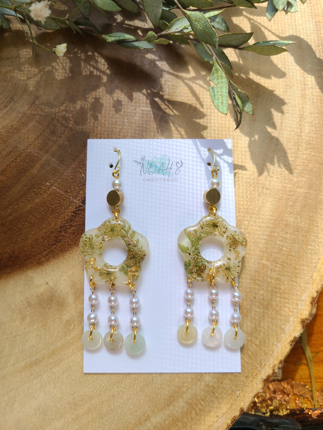 Jade Flower Collection- Jade flower drop with pearls