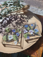 Load image into Gallery viewer, Square coasters, lavender, set of 2 , real pressed flower in resin, FDA food safe resin
