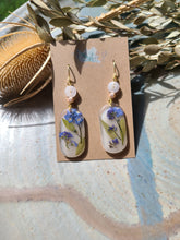 Load image into Gallery viewer, Porcelain collection- Forget-me-not, opaque white earrings, real Jade pieces
